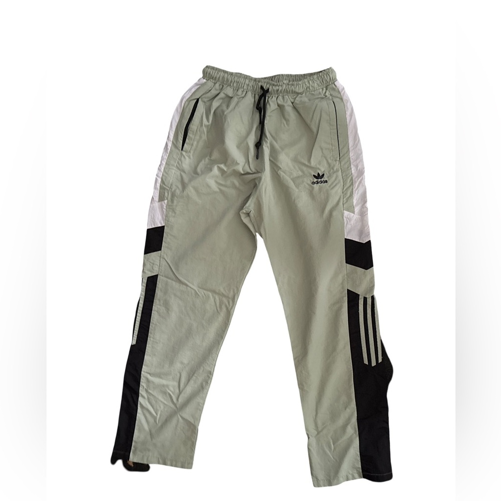 adidas Sage Green Black Track Pants with White Panels